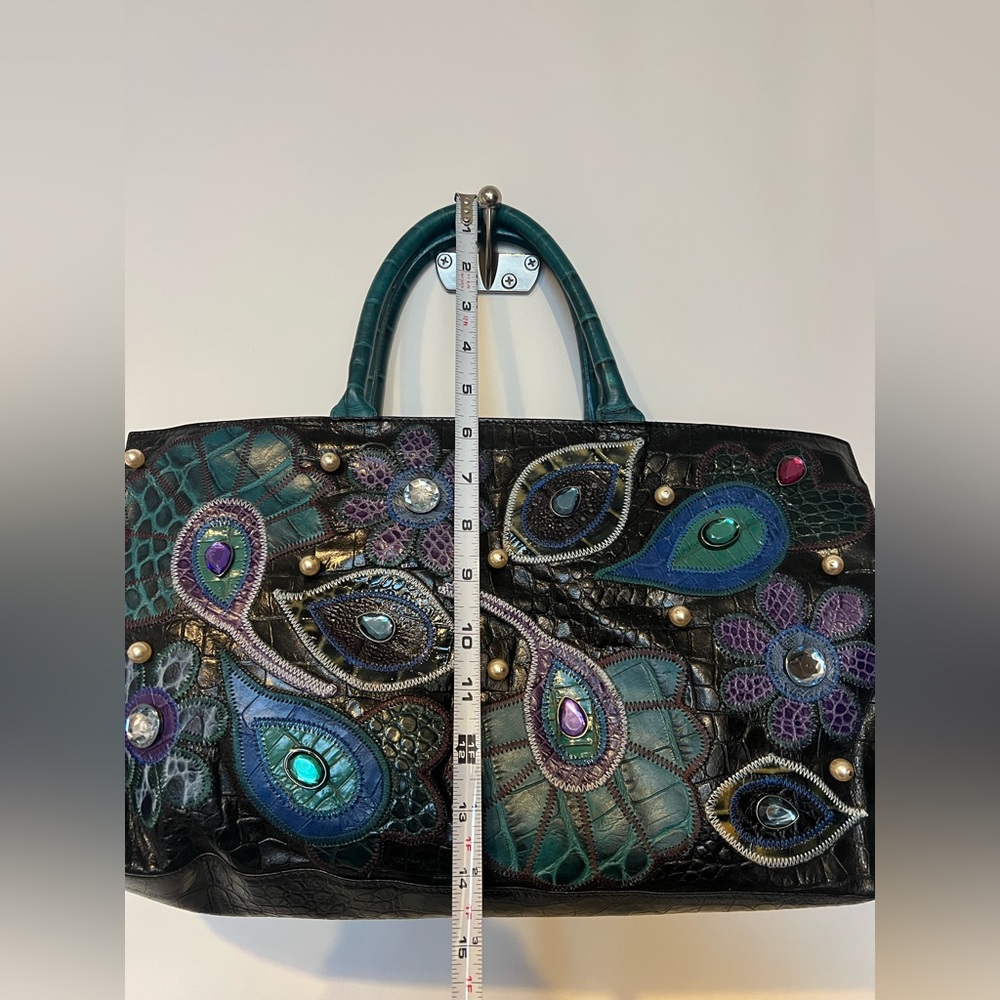 Braccialini Leather Patchwork Embellished Tote Ba… - image 13